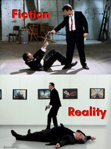 similaritier between fiction (Reservoir Dogs scene) and reality (Istanbul terror attack)