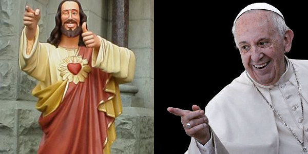 Nice Guy Jesus statue resembling the Pope Francis image used to promote his message prioritizing youngsters as agents of change